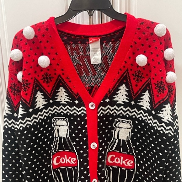 Coca Cola Coke Christmas Holiday Cardigan Ugly Christmas Sweater sz M Xmas party - Picture 16 of 16